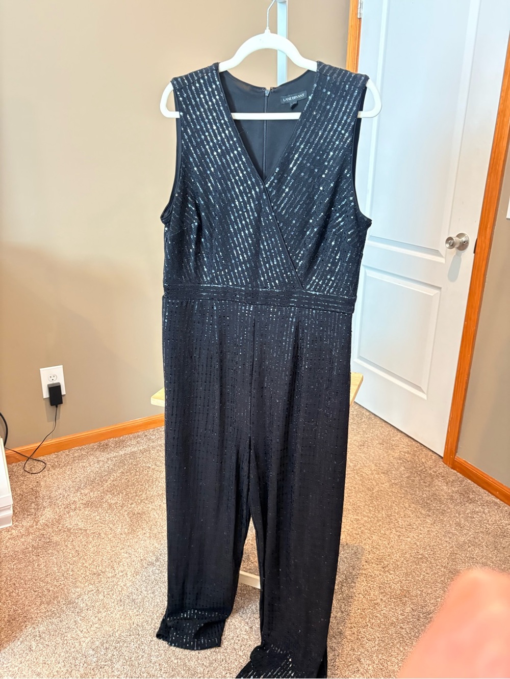 Lane Bryant Black Sleeveless Sequin V-Neck Jumpsuit
